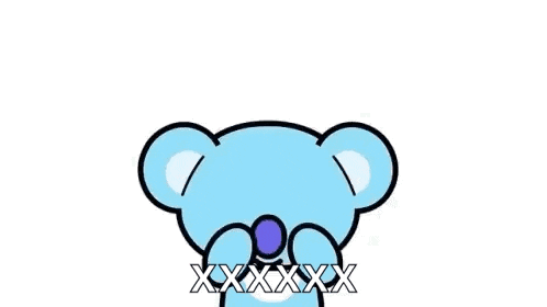 a cartoon koala bear is surrounded by red hearts and has a heart in his mouth .