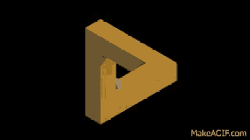 an optical illusion of an impossible triangle with a ball in the middle