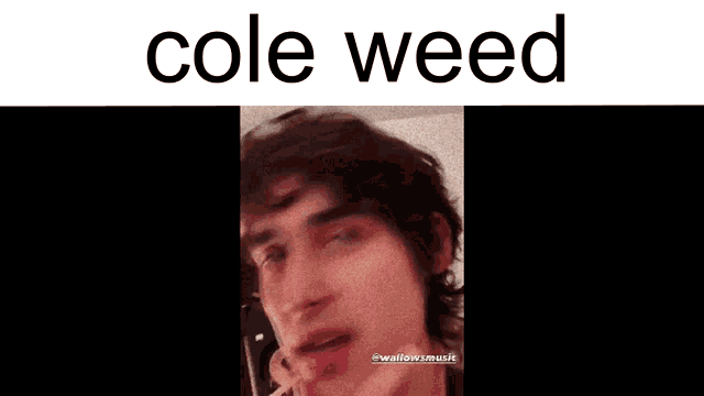 a close up of a person 's face with the words cole weed below it