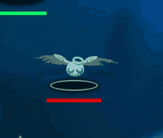 a video game screen shows a white egg with wings and a halo on its head