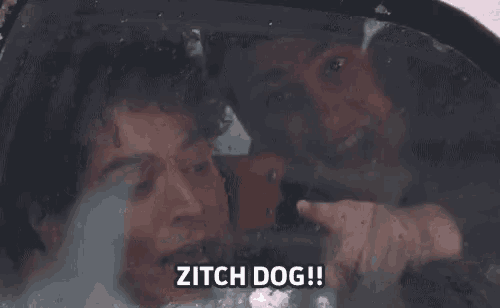 a man and a woman are sitting in a car with a dog behind them .