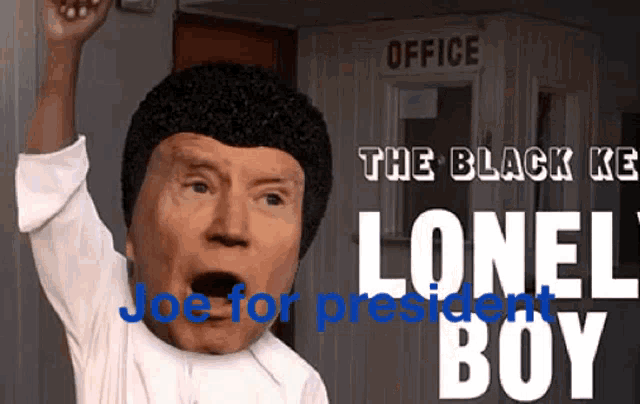 a poster for the black ke lonely boy shows a man with a trump head