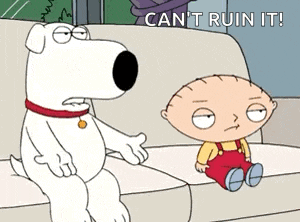 a cartoon of a dog and a boy sitting on a couch with the words " can 't ruin it " on the bottom