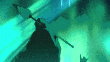 a silhouette of a person with a spear in their hand