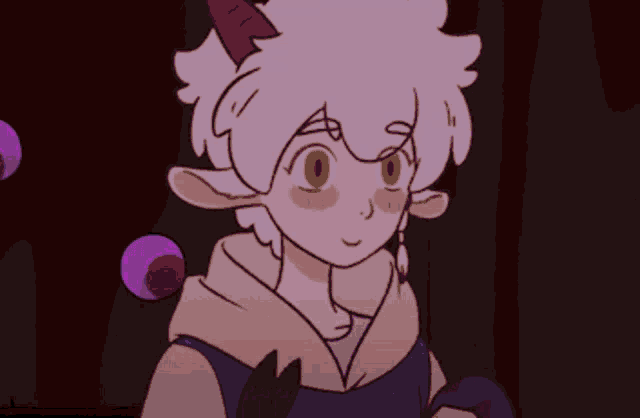 a cartoon drawing of a girl with horns and white hair