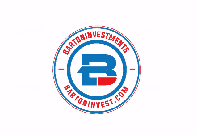 a logo for barton investments with a red white and blue logo
