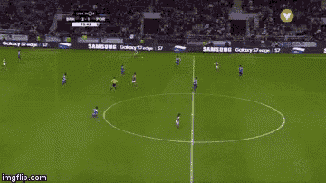a soccer game is being played on a field with a crowd in the stands .