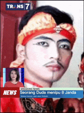 a breaking news report on trans 7 with a picture of seorang duda menipu 8 jada