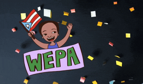 a cartoon of a girl holding a flag and a banner that says wepa