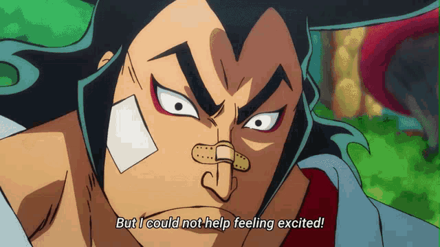 a cartoon character with a bandage on his nose says " but i could not help feeling excited "
