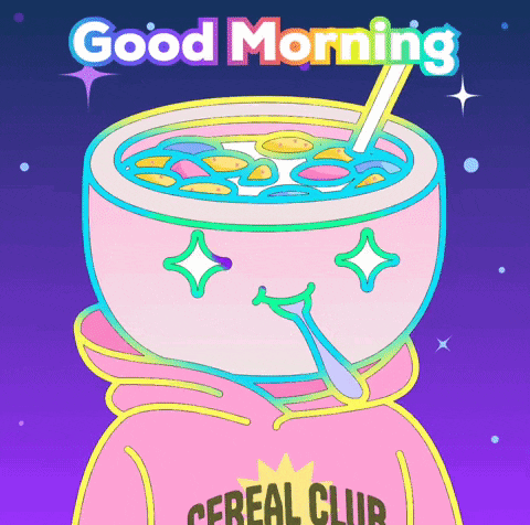 a cartoon of a person wearing a cereal club sweatshirt