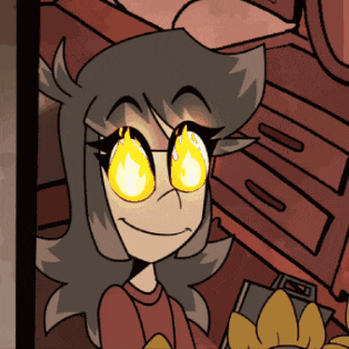 a cartoon of a girl with glowing eyes