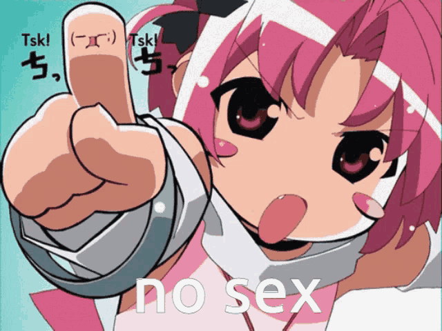 a cartoon girl giving a thumbs up with the words no sex written below her
