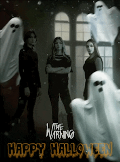 a happy halloween greeting card with ghosts and the warning