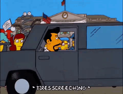 a cartoon of a man driving a car with the words tires screeching on the bottom