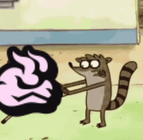 a cartoon raccoon is holding a piece of ice cream in his hands .