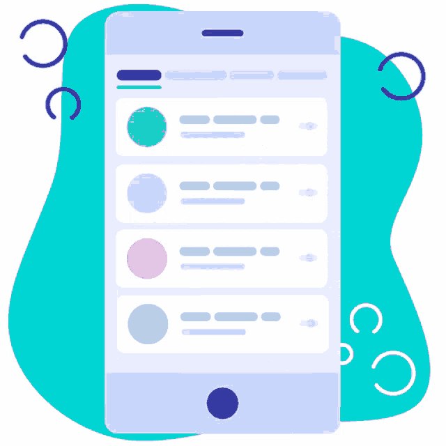 an illustration of a hand touching a cell phone with graphs on the screen