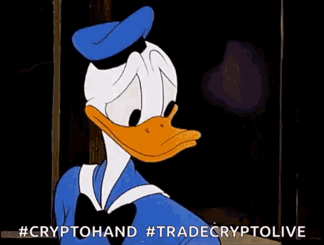 donald duck is making a funny face and giving a peace sign .