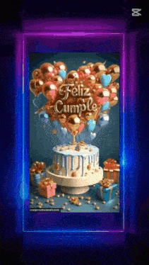 a birthday cake with balloons coming out of it and feliz cumple written on it
