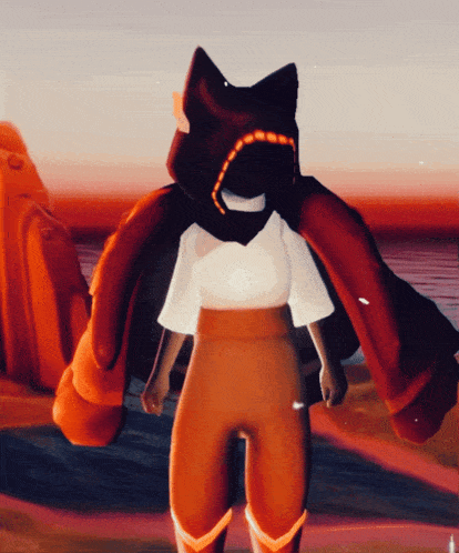 a cartoon character wearing a cat hood and pants