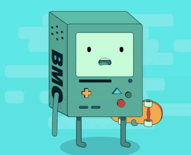 a cartoon drawing of bmo from adventure time with a skateboard