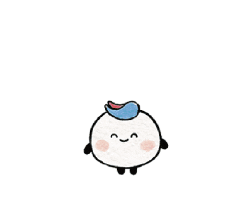 a cartoon drawing of a panda with a blue hat on his head .