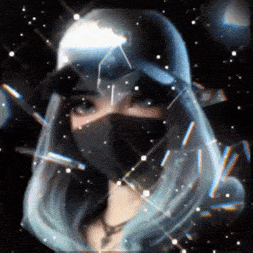 a girl with blue hair is wearing a black mask