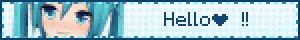 a pixelated image of a girl with blue hair and the words hello on it