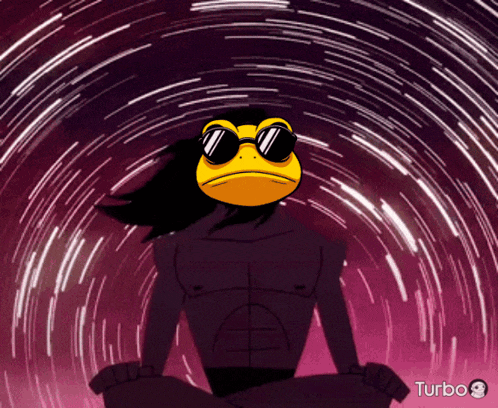 a cartoon of a frog wearing sunglasses with turbo written on the bottom right