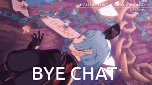 a cartoon of a man falling down with the words bye chat written below him
