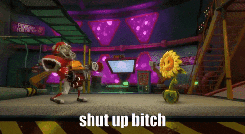 a video game scene with the words shut up bitch in the corner