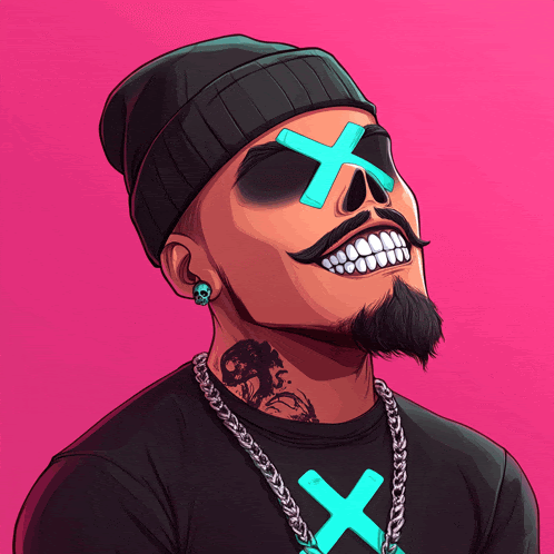 a cartoon drawing of a man with a skull face painted on his face
