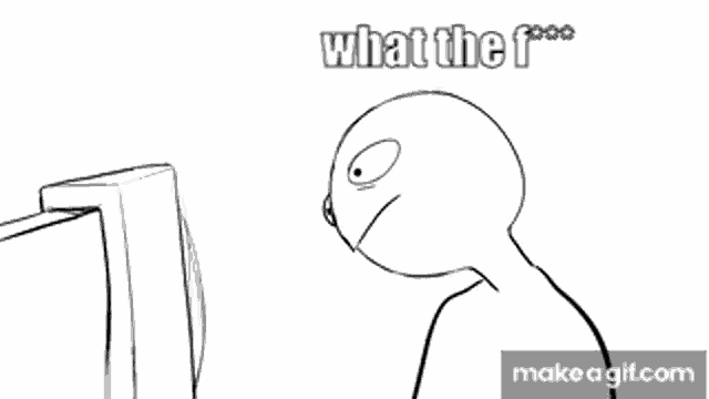 a black and white drawing of a man with his mouth open and the words `` what the f '' .