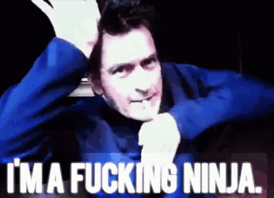 a man in a blue shirt says i 'm a fucking ninja .