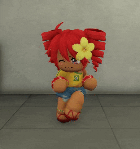 a cartoon character with red hair and a yellow flower in her hair is running