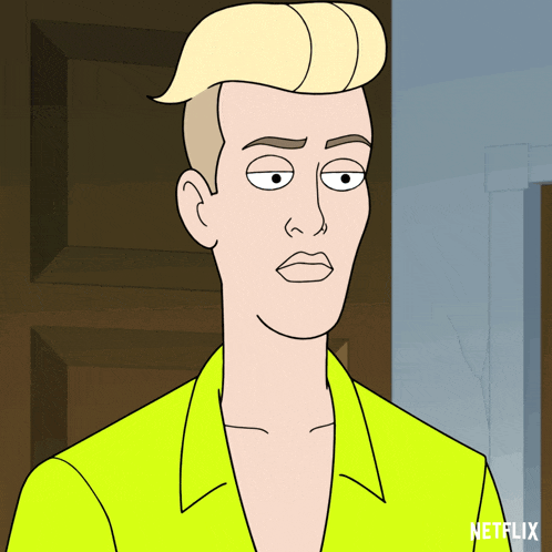 a cartoon of a man in a yellow shirt with the word netflix on the bottom right