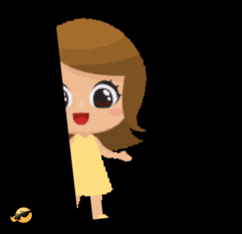 a cartoon girl is peeking out from behind a sign that says " see you again "
