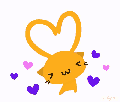 a drawing of a cat surrounded by hearts with the name cindy written on the bottom