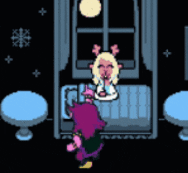 a pixel art drawing of a girl sitting on a bed next to a window .