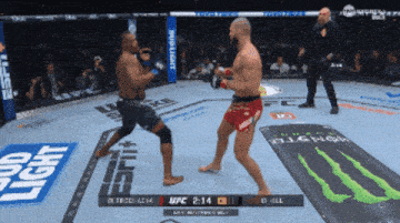 two men are fighting in a boxing ring with a bud light advertisement in the background