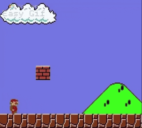 a pixel art of mario jumping over a brick wall