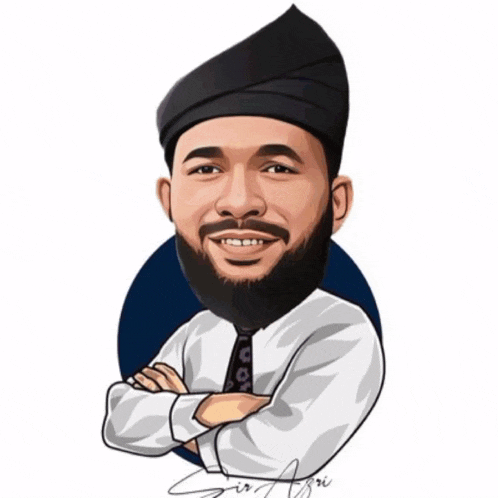 a cartoon of a man with a beard and the words the rea al jubur behind him