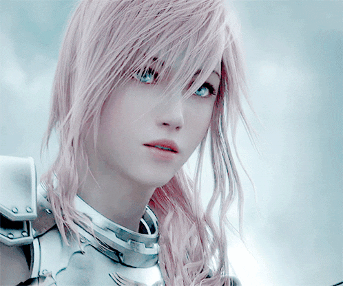 a woman with pink hair and blue eyes is wearing a silver armor