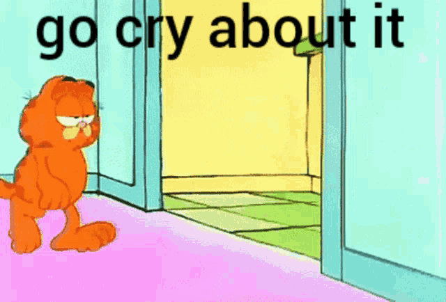 garfield is holding a gun in his mouth and says go cry about it .