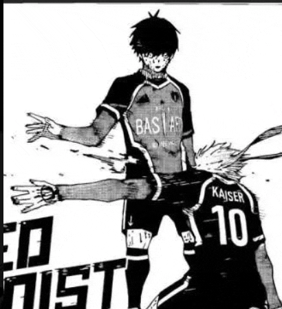a black and white drawing of two soccer players , one of whom is kneeling down .