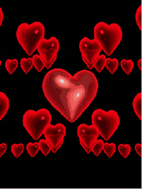 a glowing red heart is surrounded by smaller hearts
