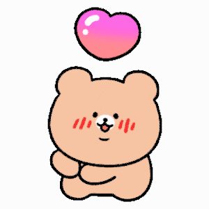 a cartoon teddy bear with a pink heart on top of his head