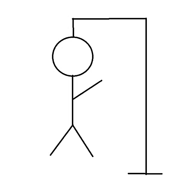 a drawing of a stick figure hanging from a rope