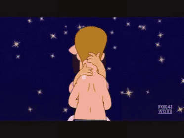 a cartoon of a man and a woman kissing with fox 41 world written on the bottom