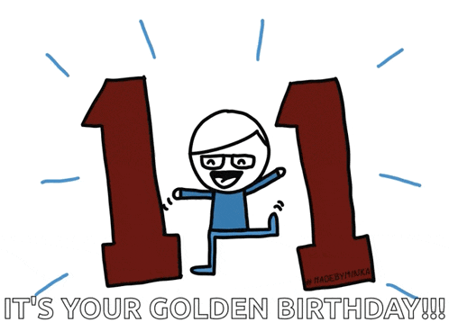 a cartoon of a man jumping in front of a number one with the words it 's your golden birthday written below him